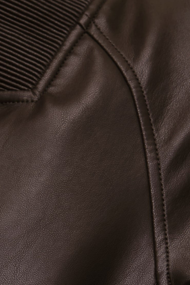 Ribbed Faux Leather Bomber Jacket French Mole Brown large