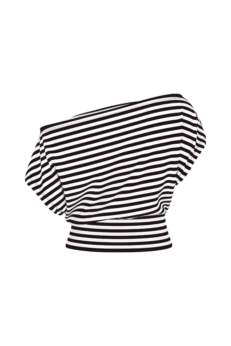 StretchTerry™ Off Shoulder Top, Snow White/Chocolate Mousse Brown Stripes, large