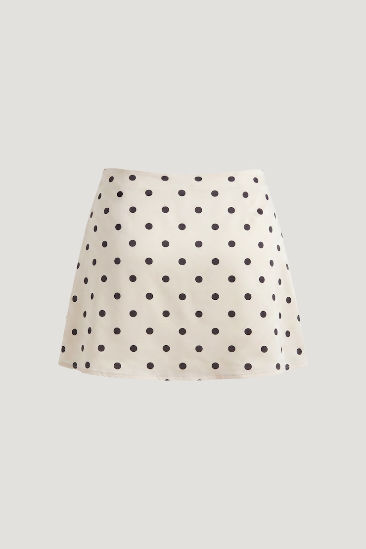 Slip Satin Mini Skirt Off White w/ Black Polka Dots large