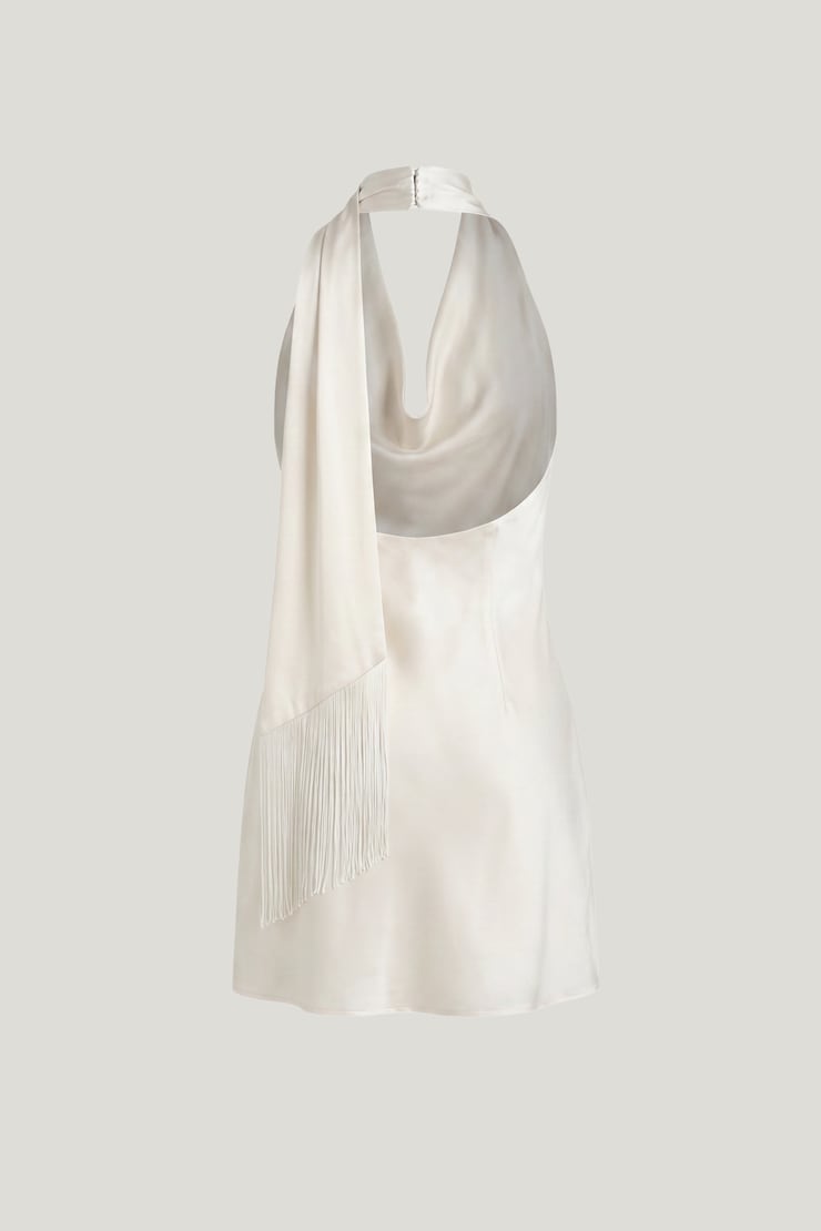 Fringe Scarf Satin Mini Dress Sea Salt Cream large