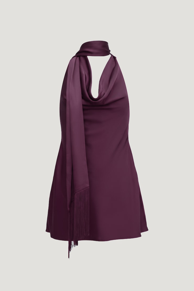 Fringe Scarf Satin Mini Dress Plum Caspia Purple large