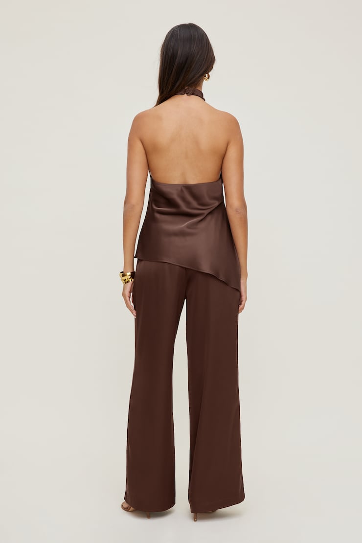 Leo Satin Wide Leg Pants Rustwood Brown large