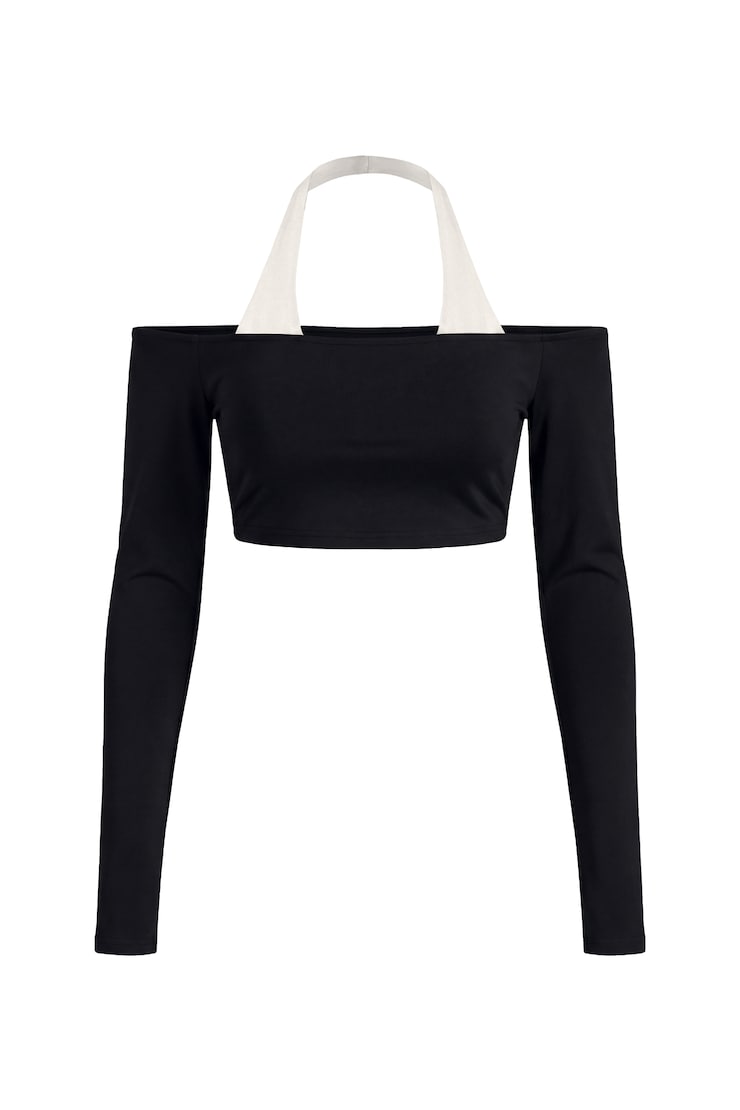 Active Double Layer Micro Top, Jet Black/Coconut Whip Beige, large