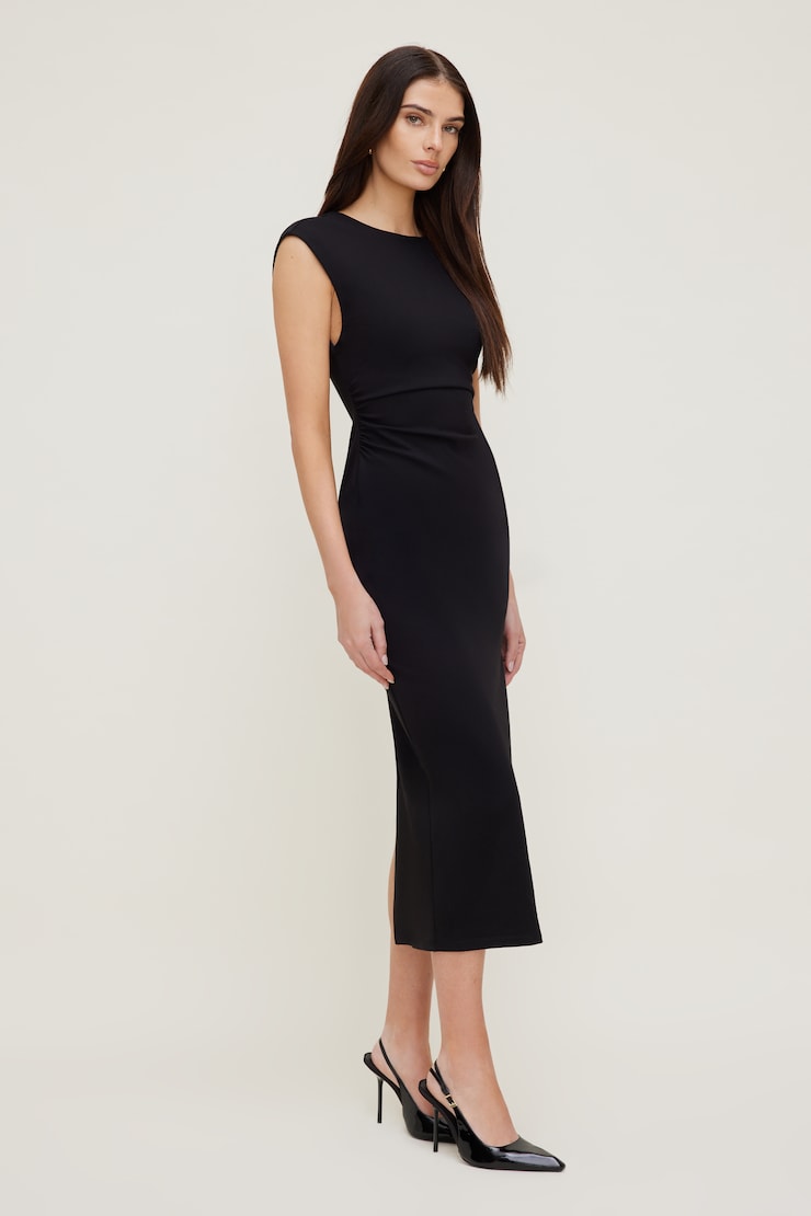 Crewneck Ponte Midi Dress Jet Black large