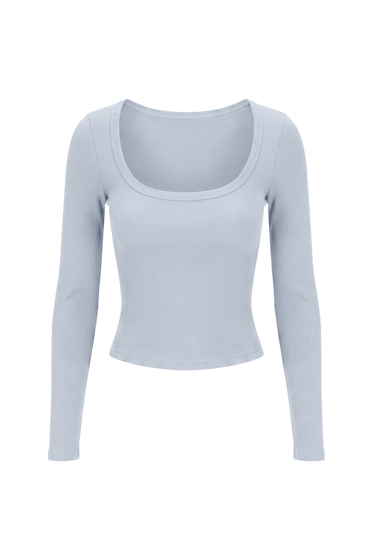 SnatchRib Scoop Neck Longsleeve Top, Blue Flirt, large