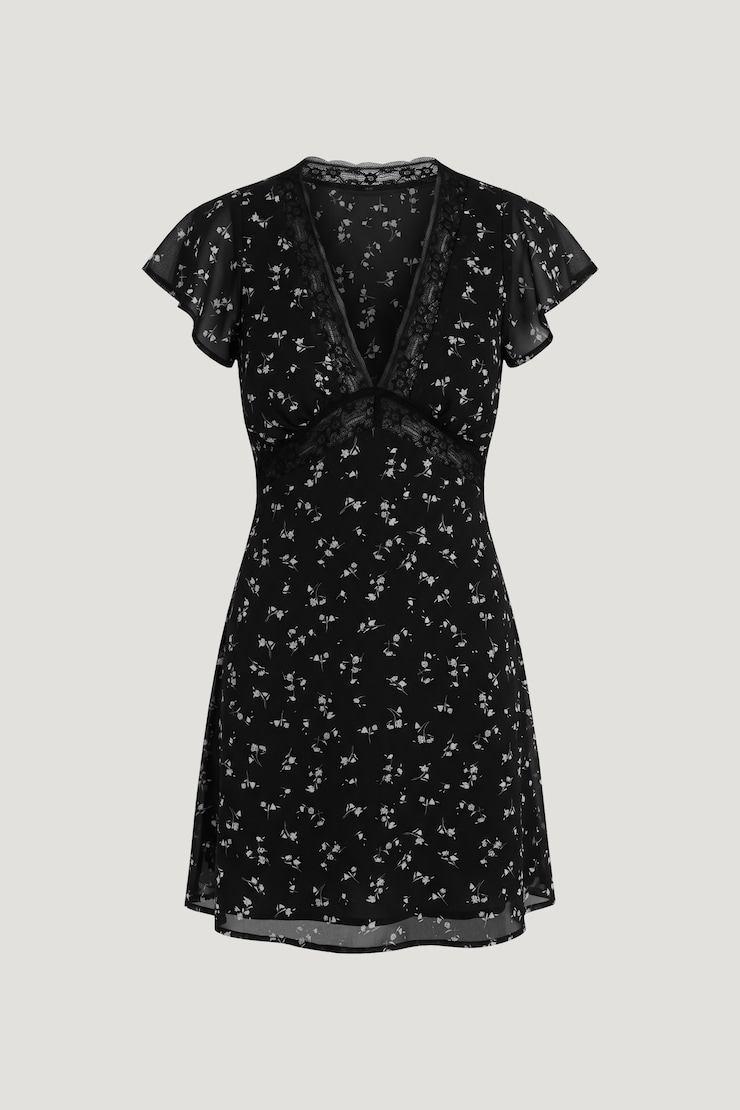 Lace Trim Mini Dress Ditsy Floral Black large