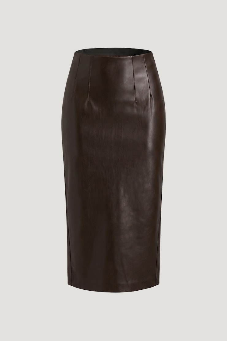 Shiloh Faux Leather Midi Skirt French Mole Brown large