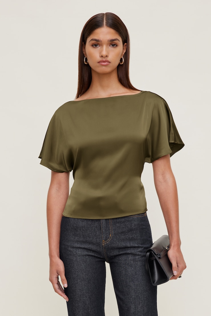 Farra Satin Blouse Dark Olive Khaki large