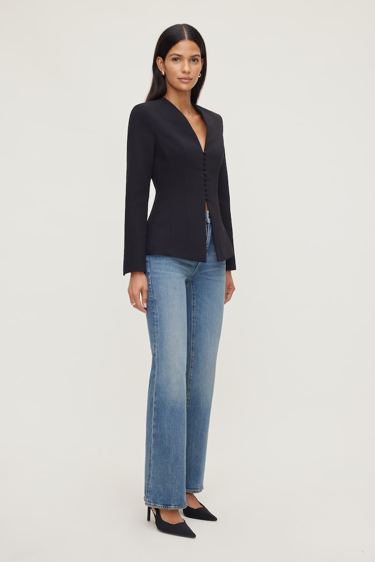 Plunge Small Button Blazer Jet Black large