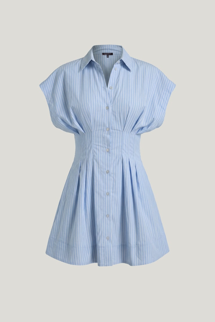 Poplin Mini Shirt Dress Blue Double Stripe large