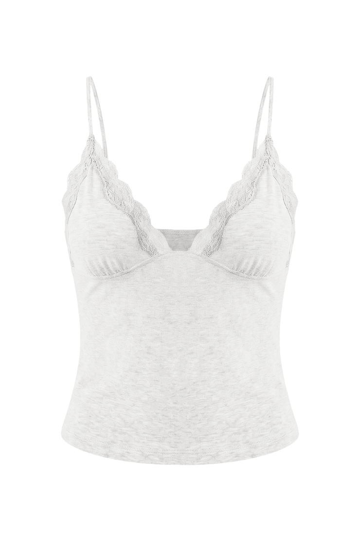 Plunge Lace Trim Cami Top, Spring Grey Mix, large
