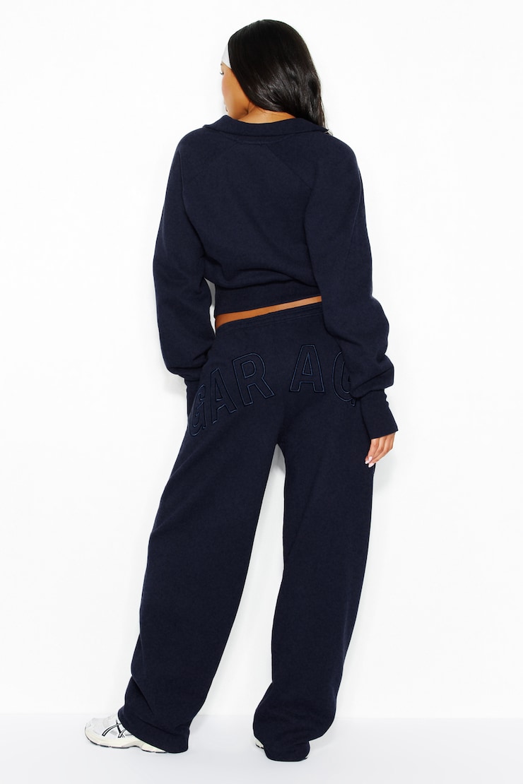 UltraFleece Barrel Leg Sweatpants, Naughty Navy Blue with Logo Art, large