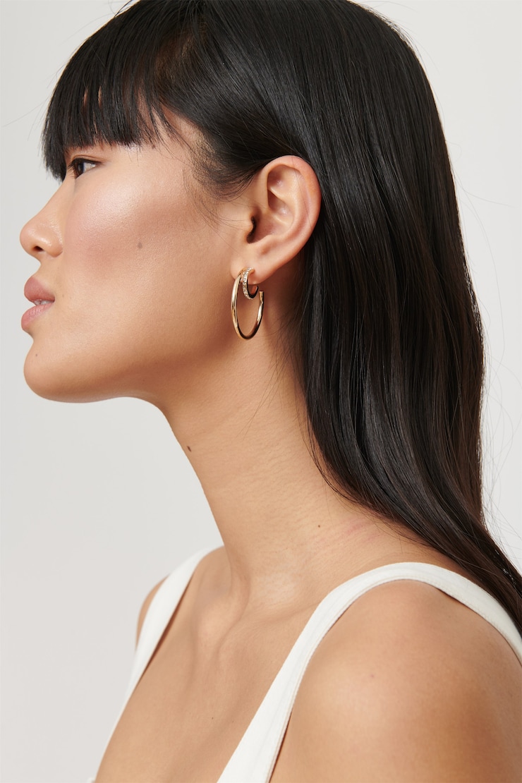 Anneaux d’oreilles doubles Or pâle brillant large