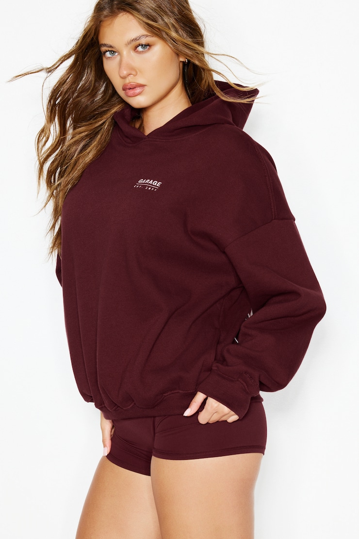 UltraFleece Hoodie, Burgundy Bite with GARAGE Logo Art, large