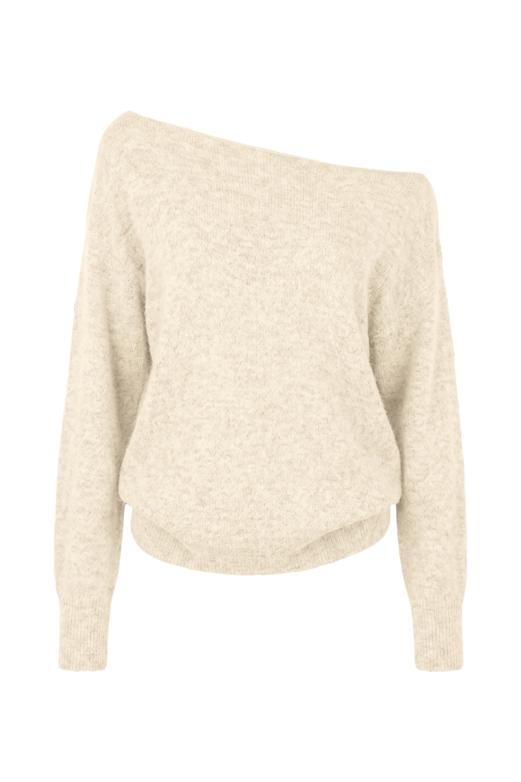 Long Sleeve Spongy Relaxed Off Shoulder Sweater, Rainy Day Melange, large