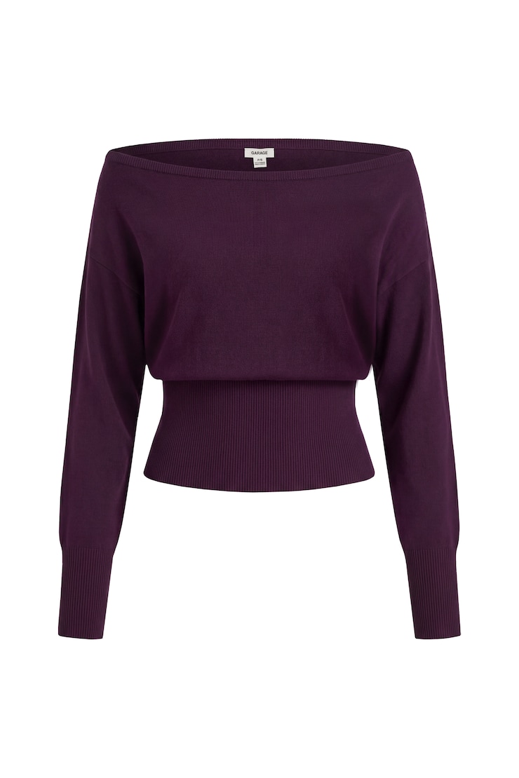 Off Shoulder Reset Long Sleeve Top, Wild Berry Maroon, large
