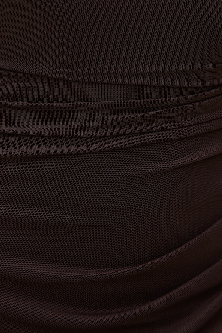Sheer Shirred Mesh Maxi Dress