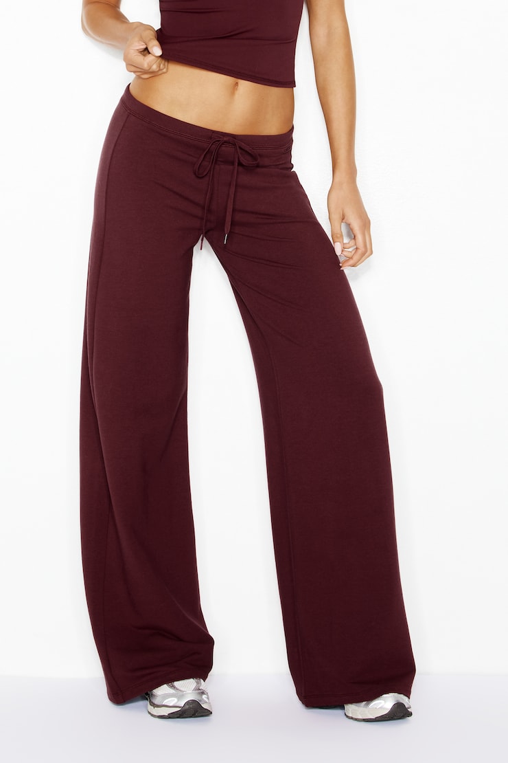 StretchTerry™ Wide Leg Pants, Burgundy Bite, large