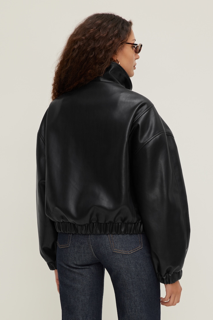 Brynn Faux Leather Bomber Jacket Jet Black large