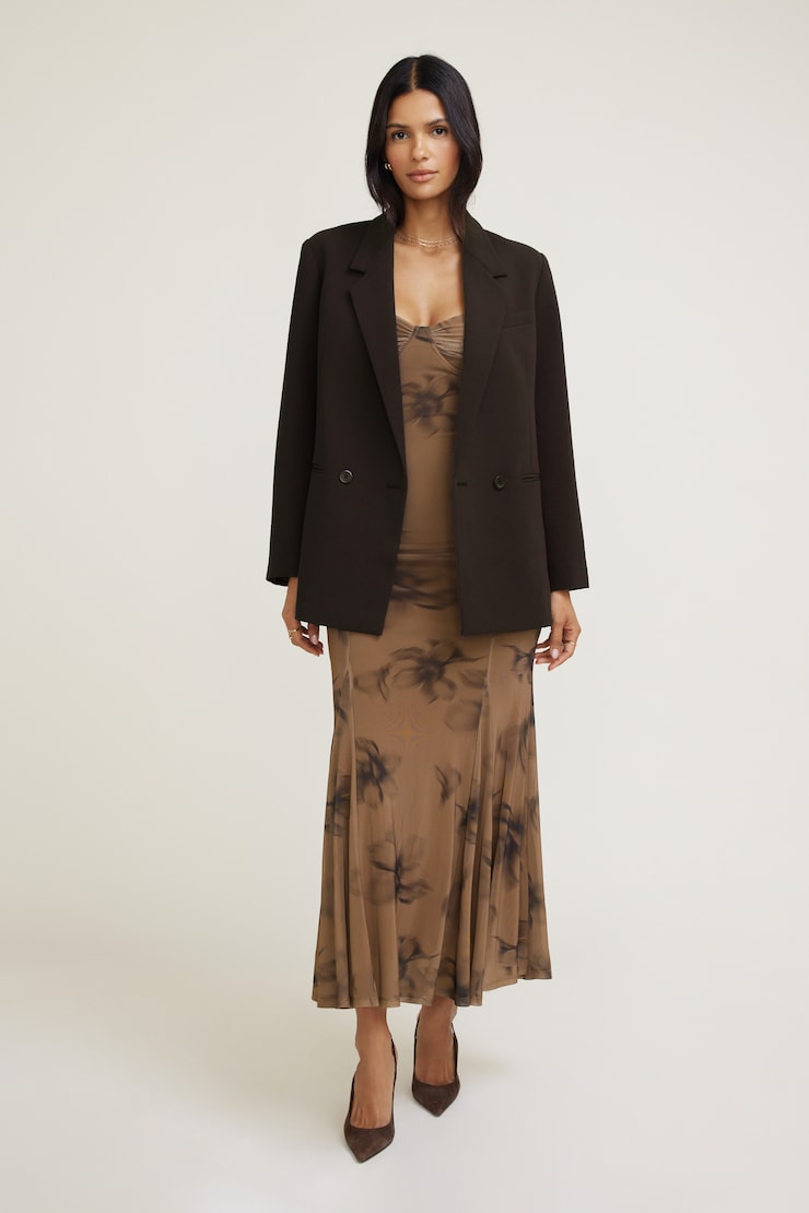 Monet Mesh Maxi Dress Brown Floral large