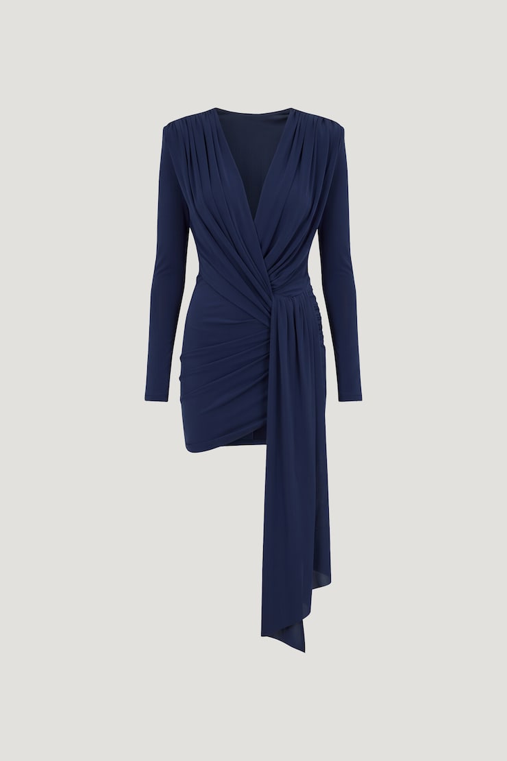 Kiara Draped Sash Mini Dress Ocean Cavern Navy large