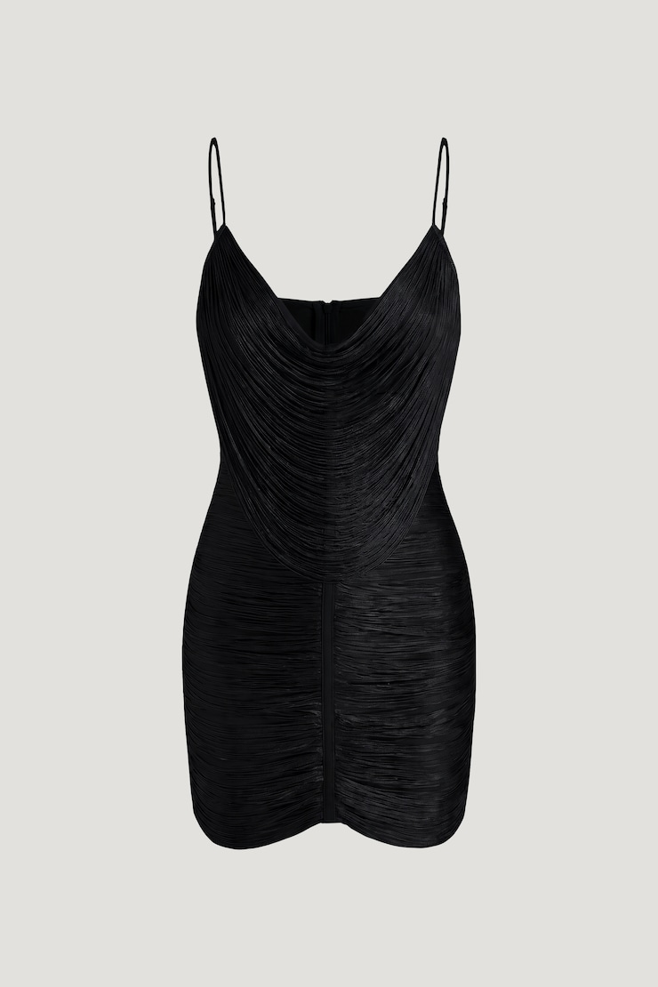 Cowl Fringe Mini Dress Jet Black large