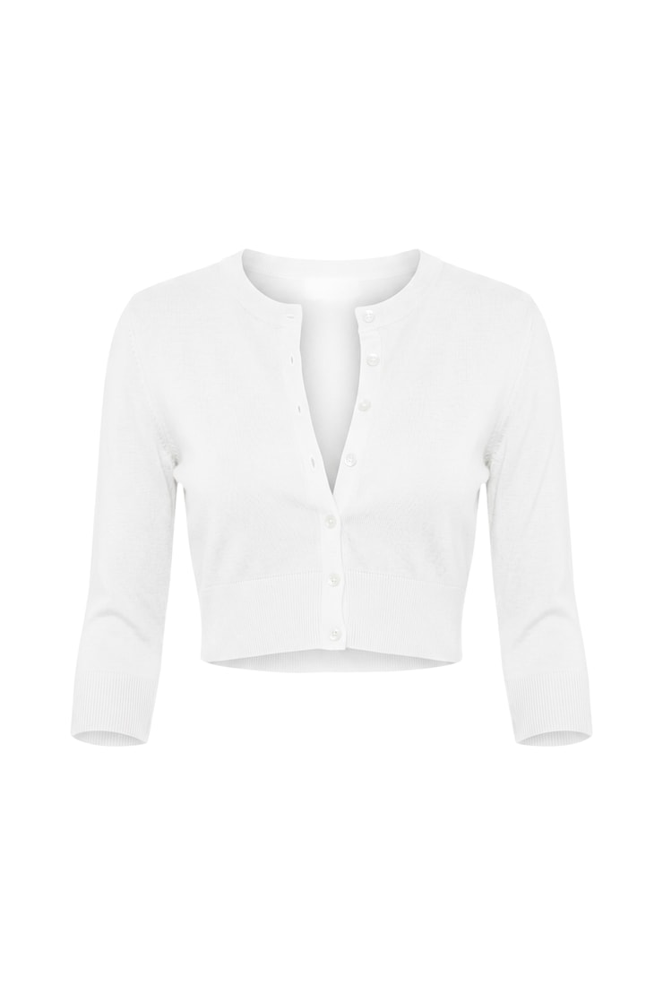 Ultra Cropped Cardigan Long Sleeve Top, Snow White, large
