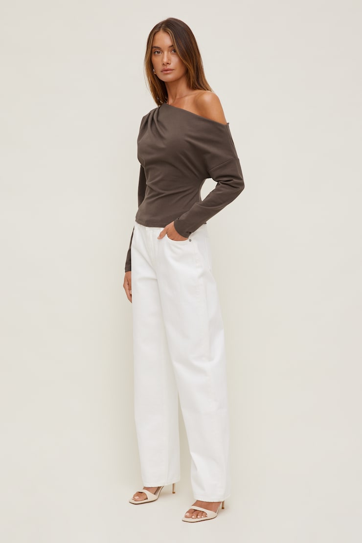 Alexa Long Sleeve T Shirt Light Mocha Brown large