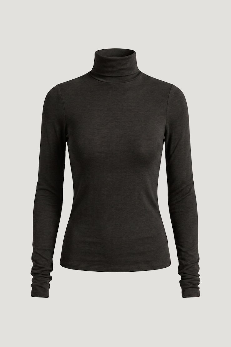 Fitted Turtleneck Top Carbon Grey Melange large