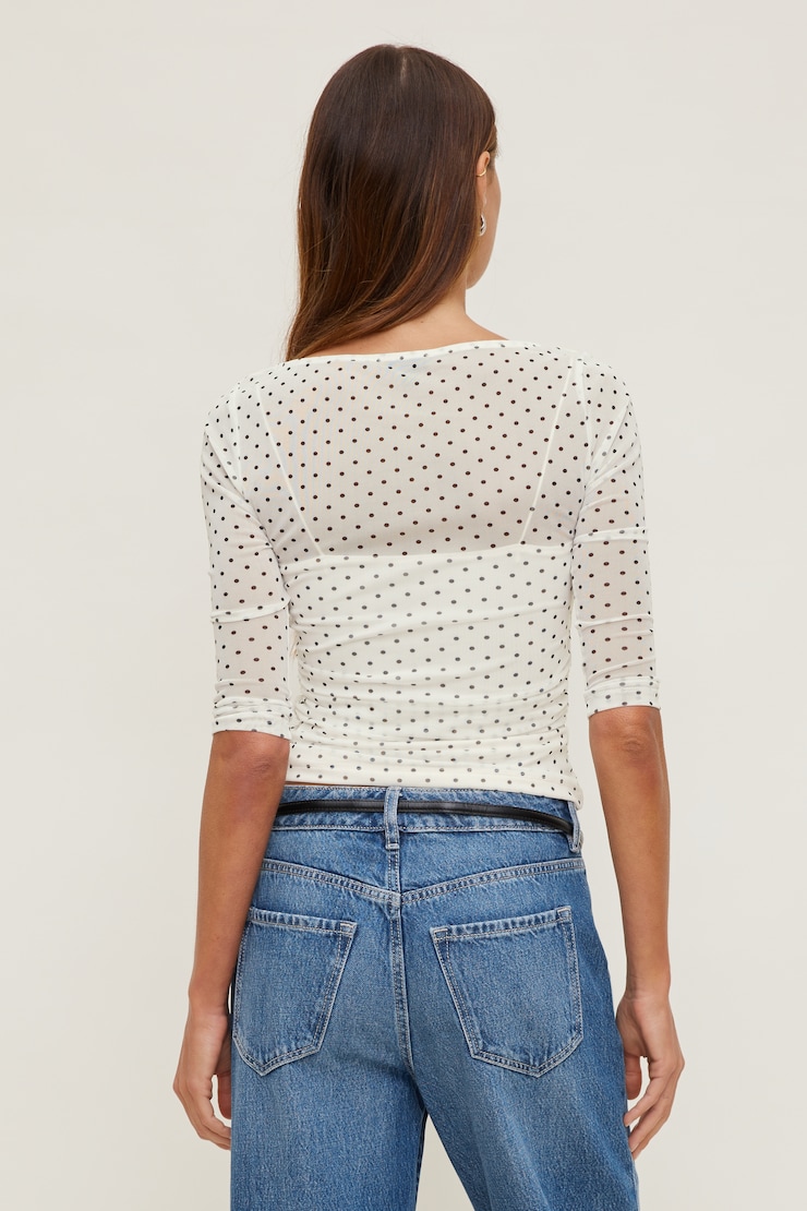 Maude Mesh Top White w/ Black Polka Dots large