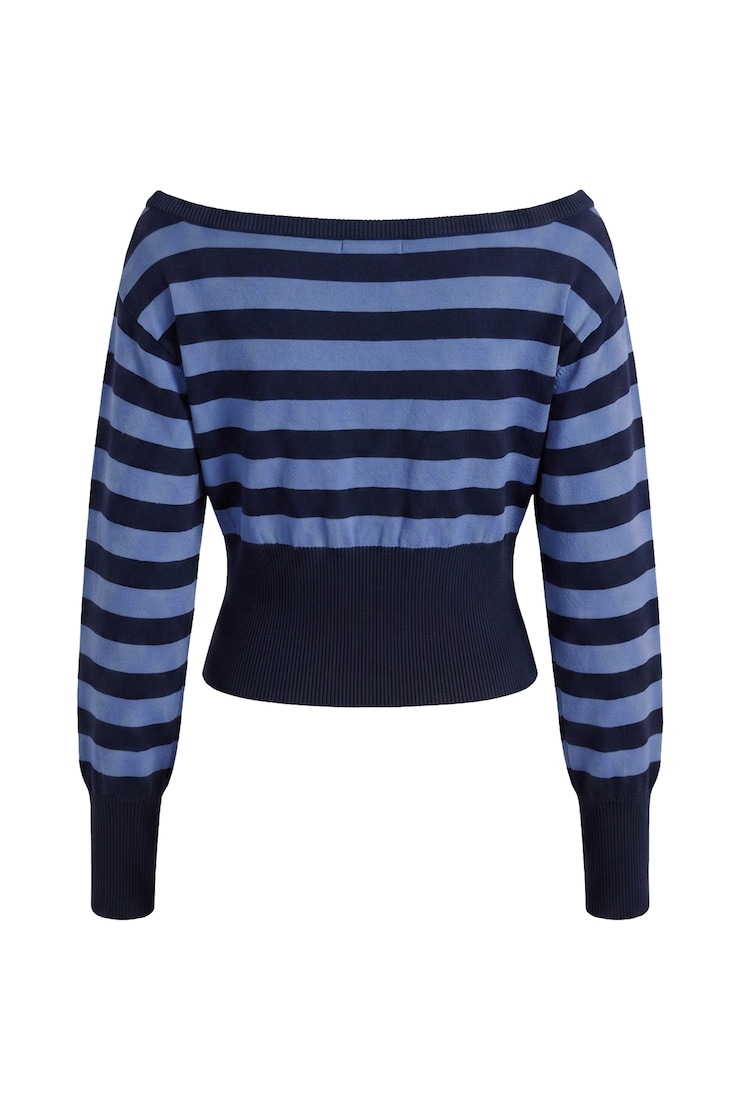 Off Shoulder Reset Long Sleeve Top, Naughty Navy Blue/Blue Blush Stripes, large