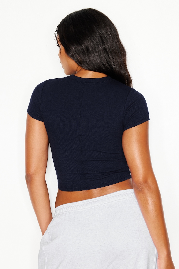 SnatchRib Cropped Crewneck T-Shirt, Naughty Navy Blue, large