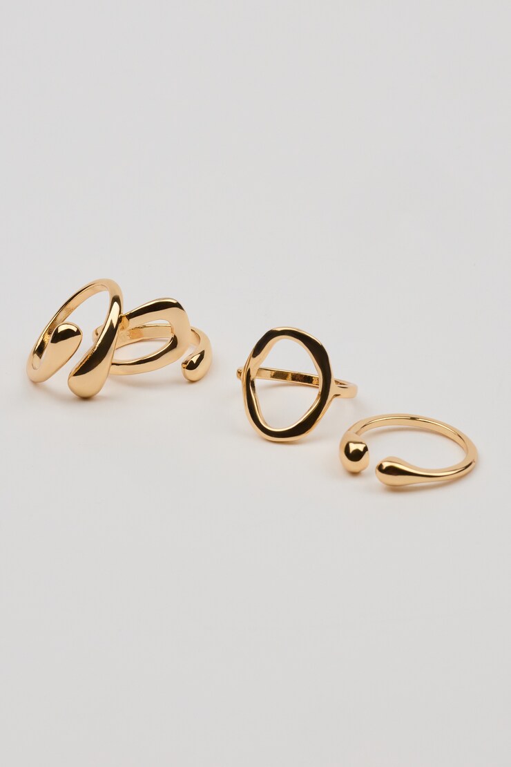 Set of 4 Open Shaped Rings, Gold, large