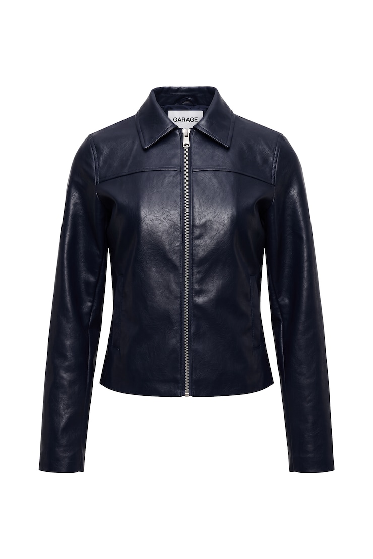 Faux-Leather Worker Jacket, Naughty Navy Blue, large