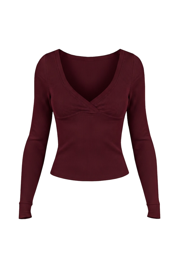 SnatchRib Crossover Longsleeve Top, Burgundy Bite, large