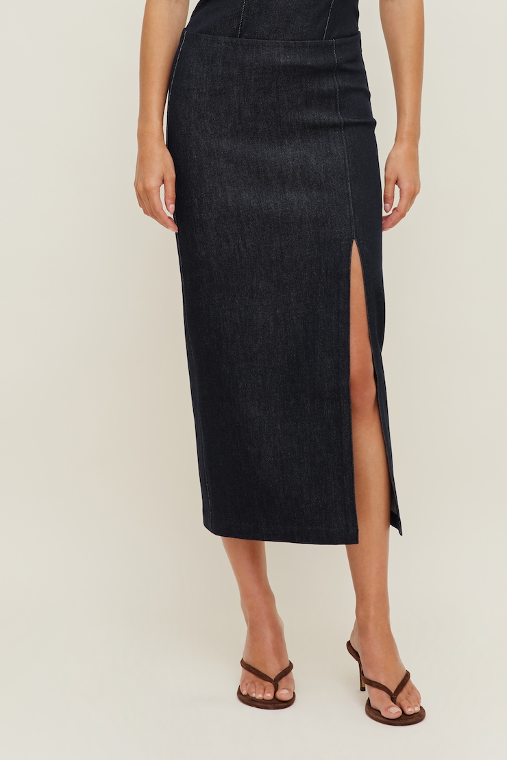 Pencil Denim Midi Skirt