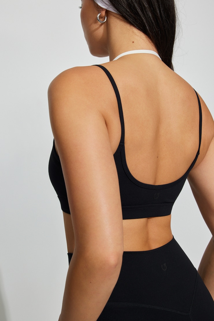 Active Layered Halter Bra, Jet Black/Snow White, large