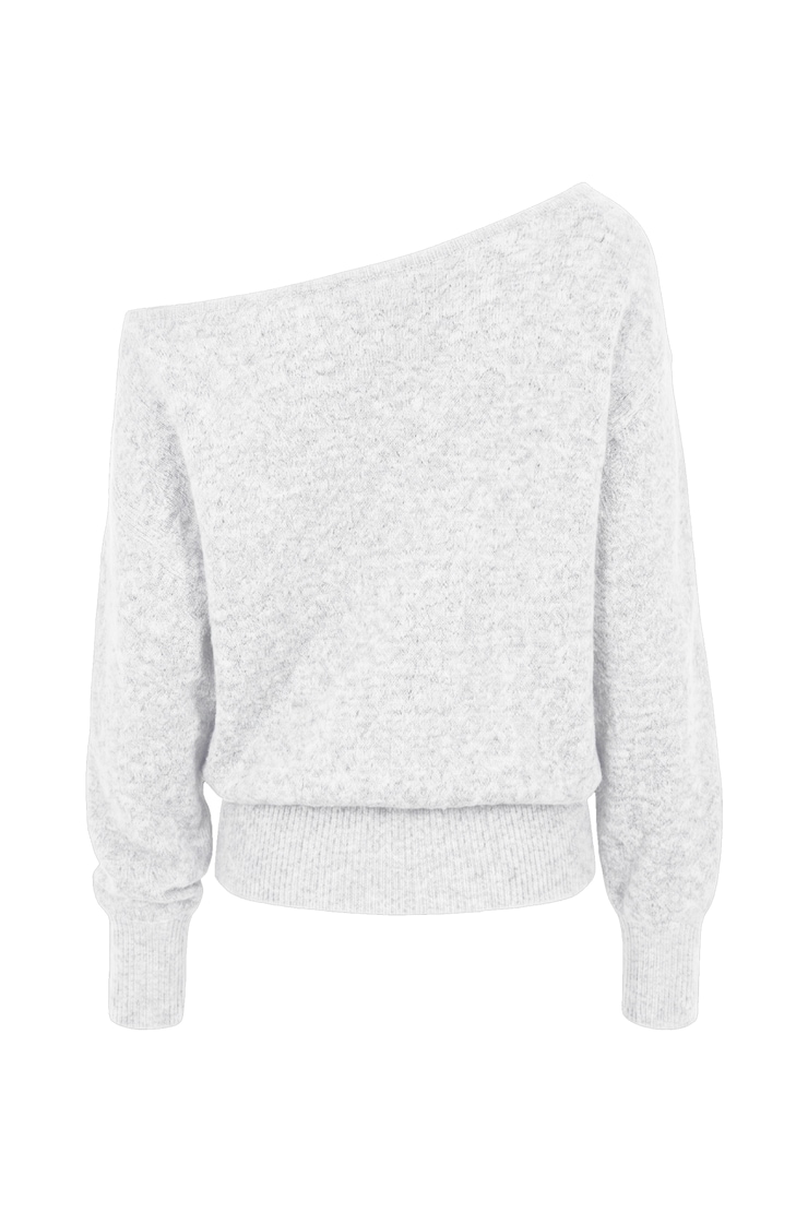 Long Sleeve Spongy Relaxed Off Shoulder Sweater, Spring Grey Mix, large