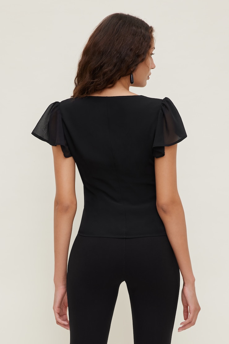 Flutter Sleeve Blouse Jet Black large