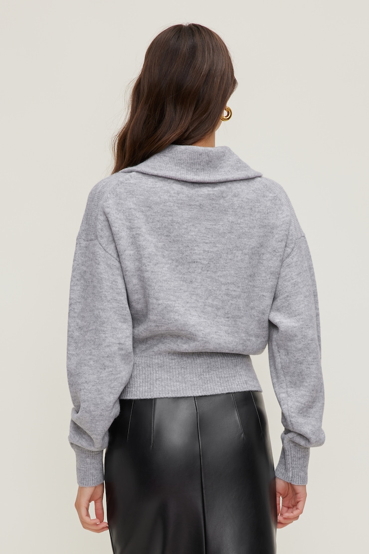 Sage Funnel Neck Zip Sweater Light Grey Mix large