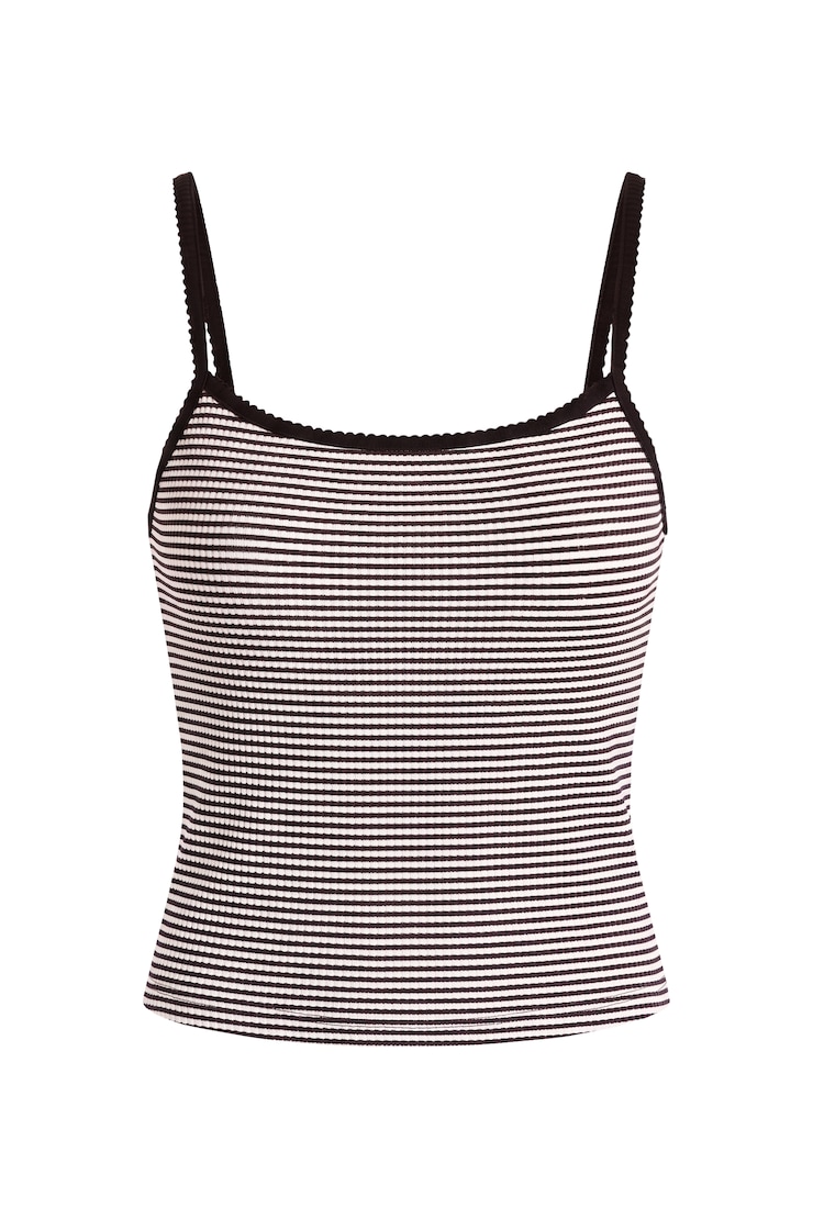 Waffle Cami Top, Snow White/Chocolate Brown, large