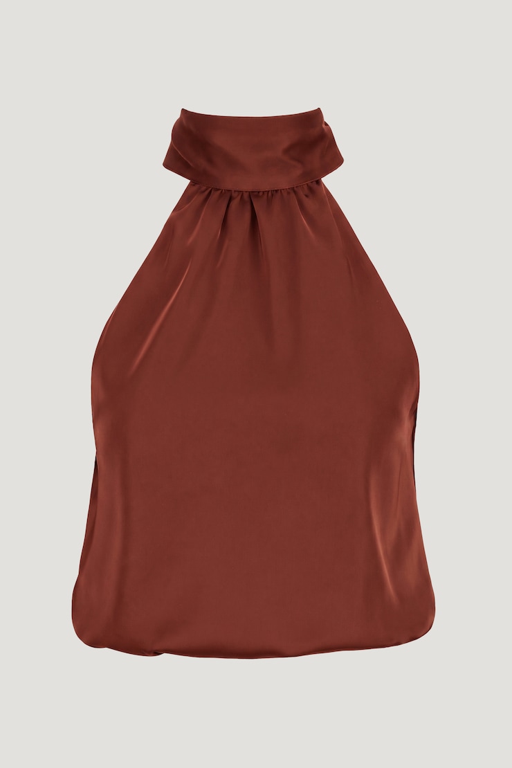 Paloma Bubble Satin Halter Blouse Dark Paprika Burgundy large