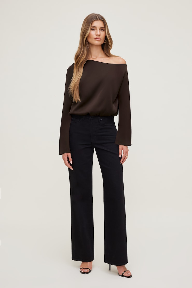 Off Shoulder Satin Blouse Purple | Dynamite
