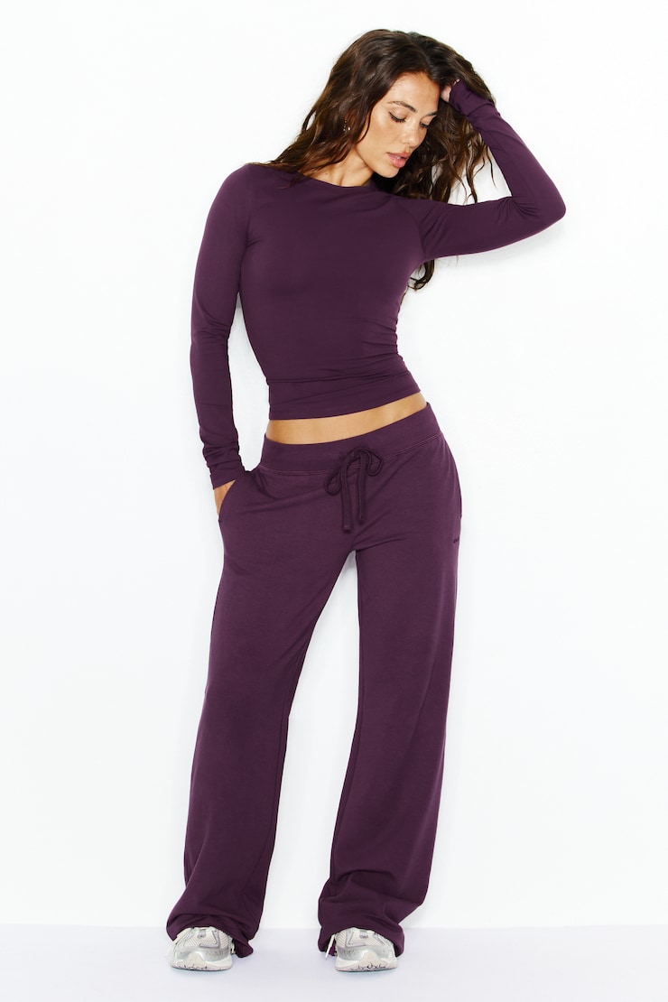 Sleek Crewneck Longsleeve Top, Wild Berry Maroon, large
