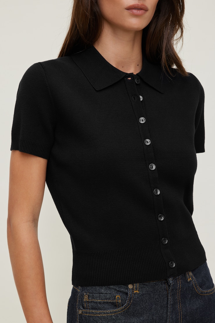 Polo Crewneck Cardigan Jet Black large