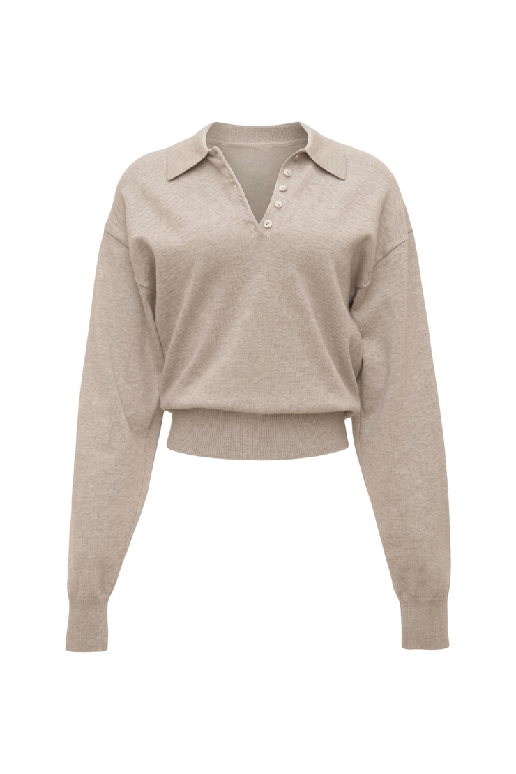 Chandail polo d’après-entraînement, Mélange taupe chaud, large