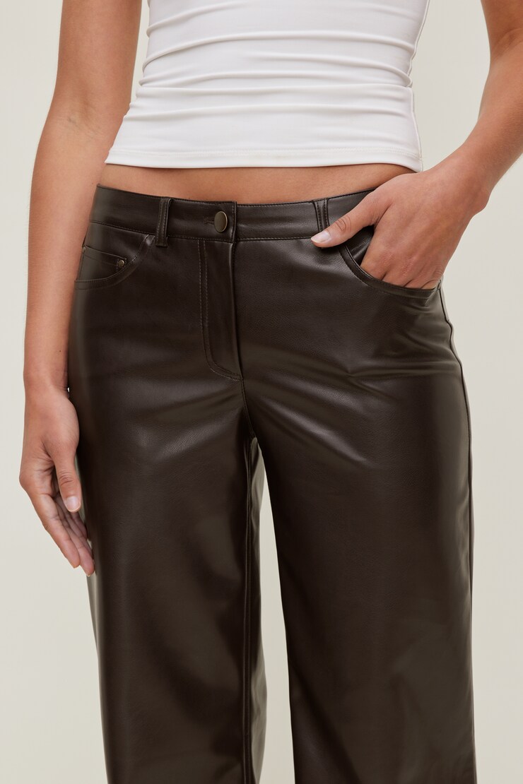 Devon Mid Rise Straight Leg Faux Leather Pants French Mole Brown large