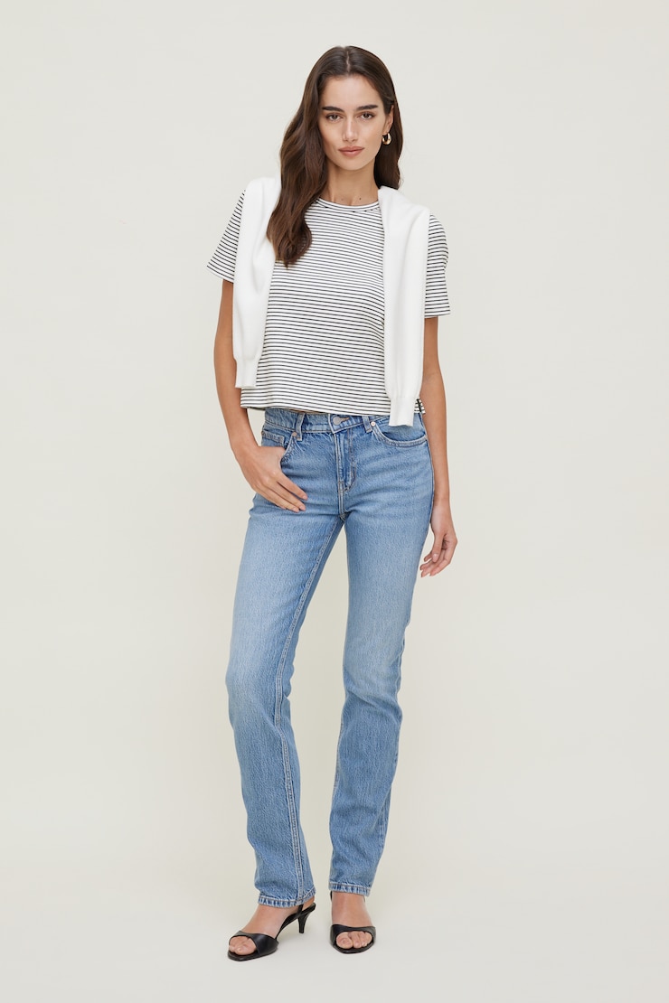 Everyday Heavy Cotton T Shirt Bright White w/ Black Stripe large