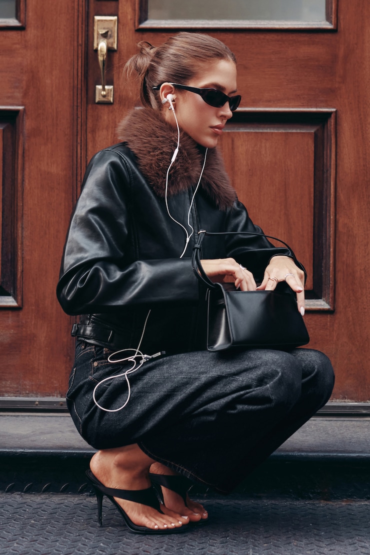 Faux Fur Collar Leather Jacket