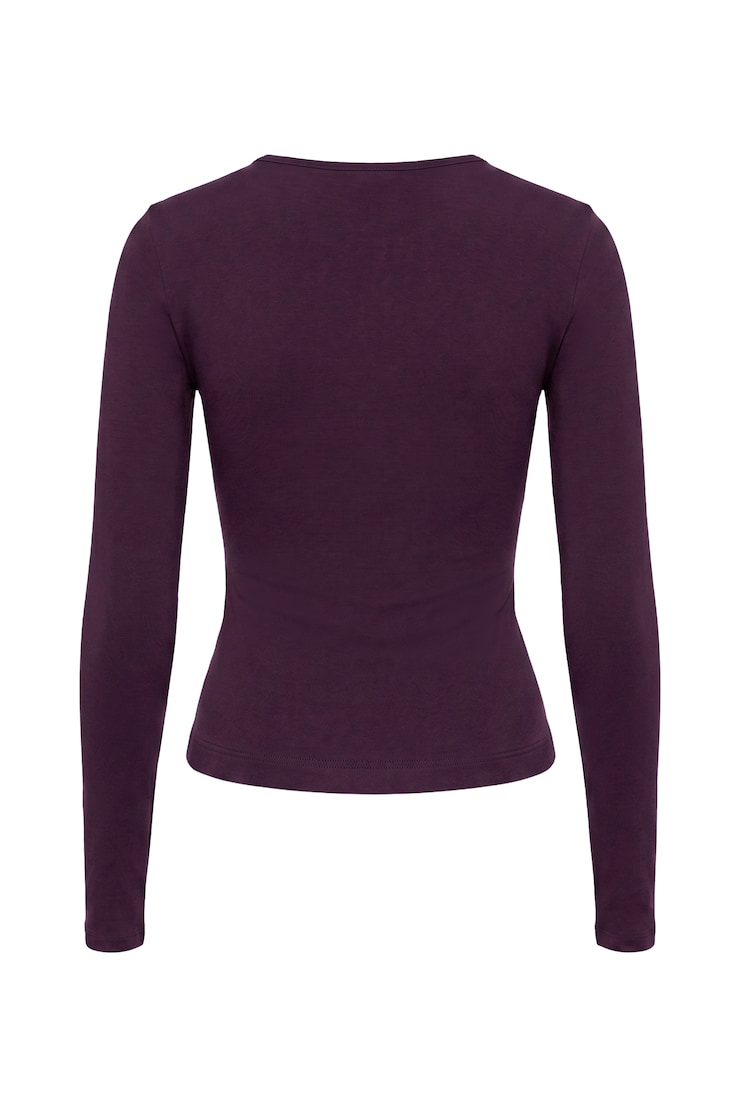 Sleek Plunge Longsleeve Top, Wild Berry Maroon, large